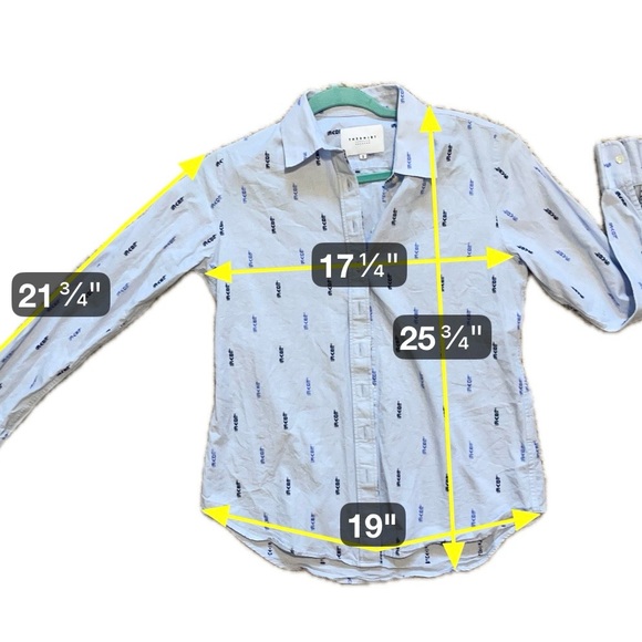 The Shirt by Rochelle Behrens White Button Down Top Blue Love Print Preppy Small - Picture 7 of 7